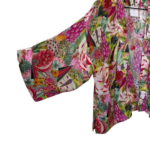 Winton and Waits Short Floral Kimono Top One Size Succulent Plant Colorful Boho - Picture 3 of 14